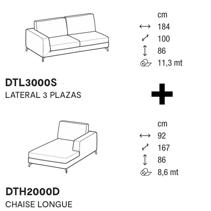 carré sofá lateral 3 plazas con chaise longue derecho