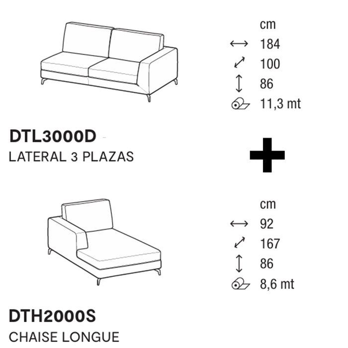 carré sofá lateral 3 plazas con chaise longue izquierdo