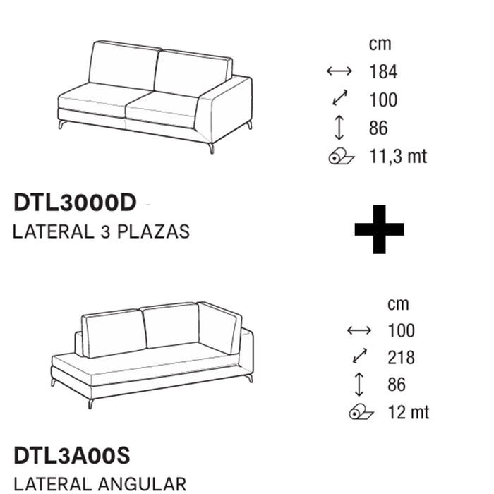 carré sofá lateral 3 plazas con lateral angular izquierdo