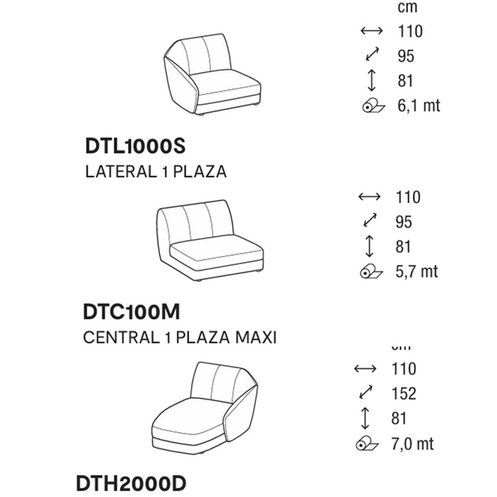 jill lateral 1 plaza, central 1 plaza maxi, chaise longue derecho