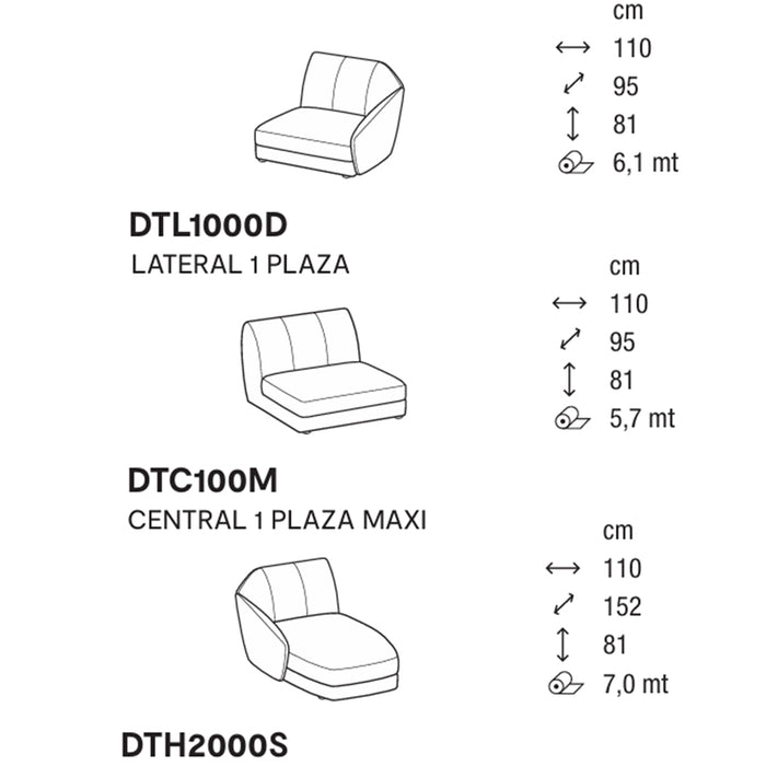 jill lateral 1 plaza, central 1 plaza maxi, chaise longue izquierdo