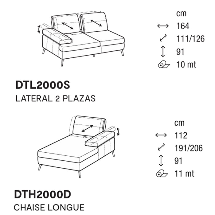 landa lateral 2 plazas, chaise longue derecho