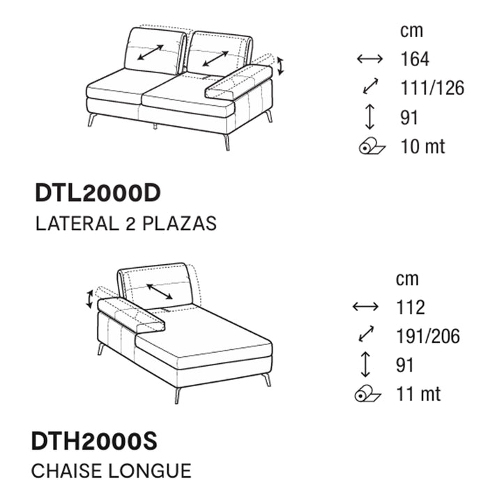 landa lateral 2 plazas, chaise longue izquierdo