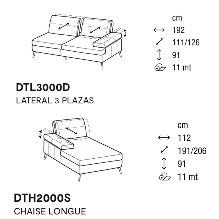 landa lateral 3 plazas, chaise longue izquierdo