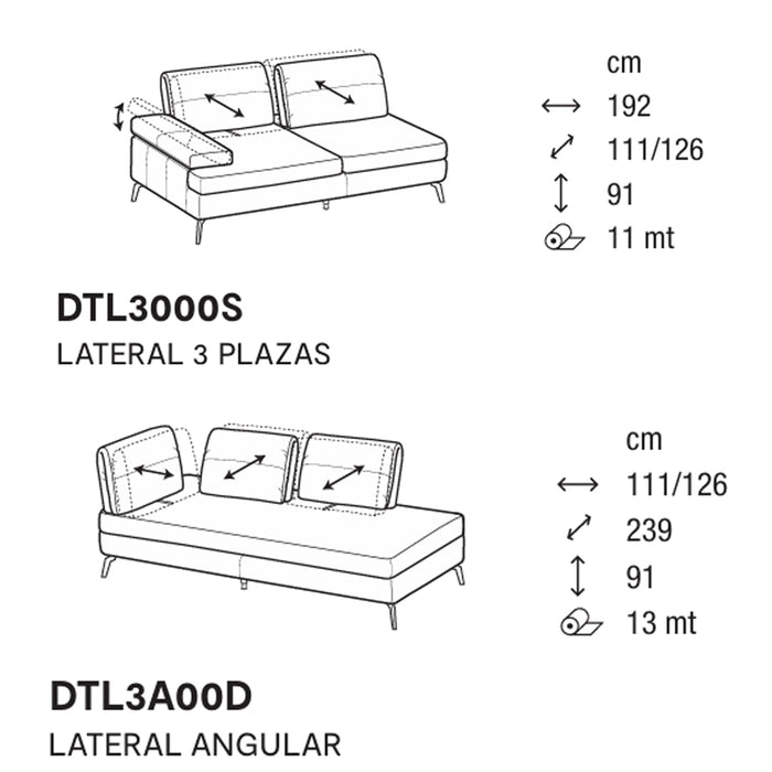 landa lateral 3 plazas, lateral angular derecho