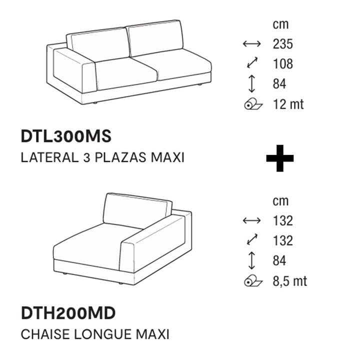 layla lateral 3 plazas MAXI y chaise longue derecho MAXI