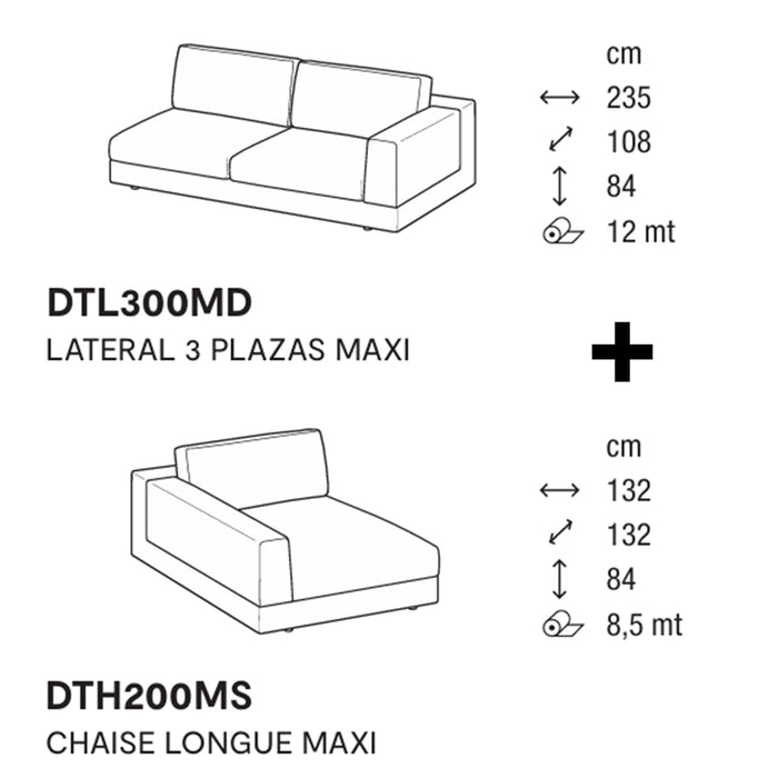 layla lateral 3 plazas MAXI y chaise longue izquierdo MAXI