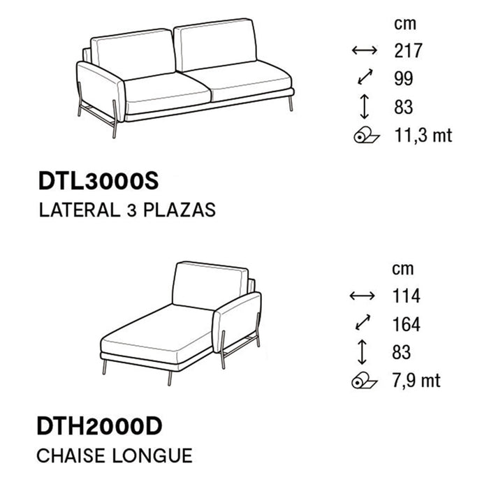 le marais lateral 3 plazas con chaise longue derecho