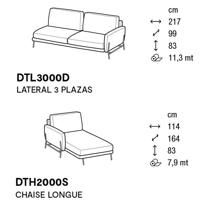 le marais lateral 3 plazas con chaise longue izquierdo