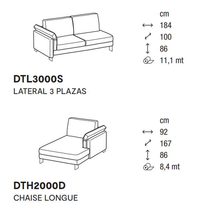 meridien lateral 3 plazas con chaise longue derecho