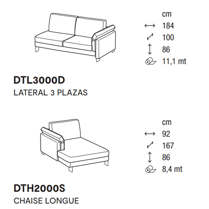 meridien lateral 3 plazas con chaise longue izquierdo