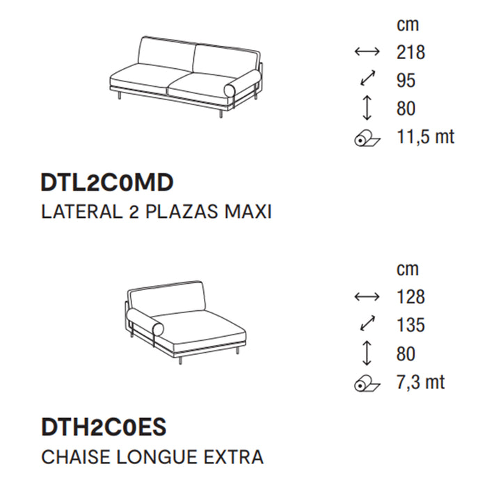 mies roll lateral 2 plazas MAXI con chaise longue EXTRA izquierdo