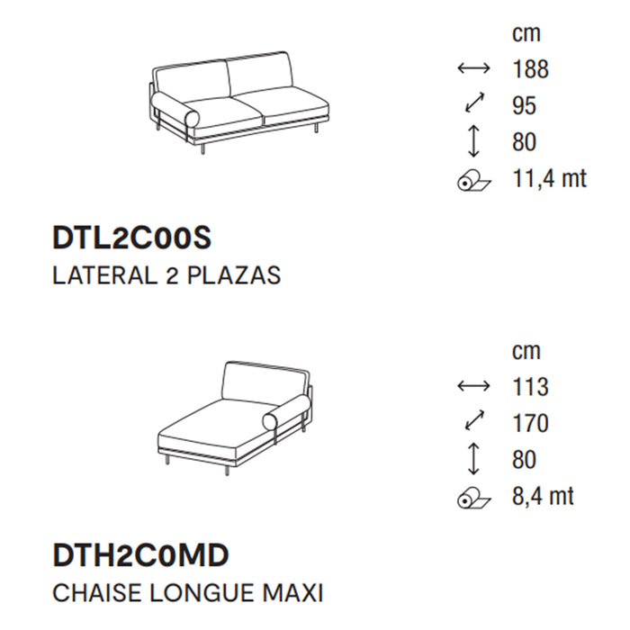 mies roll lateral 2 plazas con chaise longue MAXI derecho