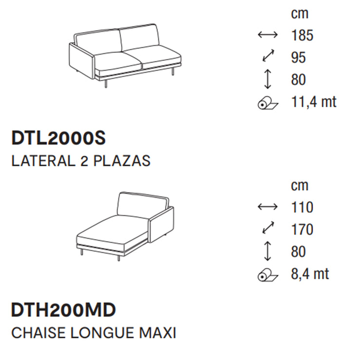 mies lateral 2 plazas con chaise longue MAXI derecho