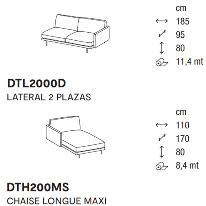 mies lateral 2 plazas con chaise longue MAXI izquierdo