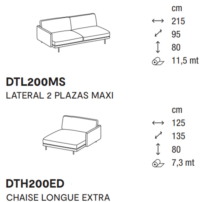 mies lateral 2 plazas MAXI con chaise longue EXTRA derecho