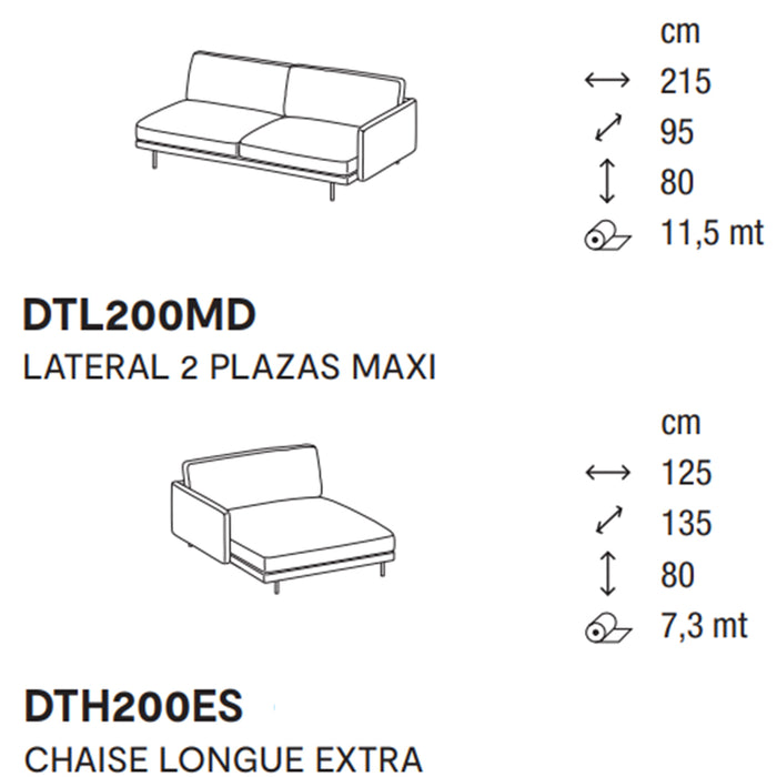 mies lateral 2 plazas MAXI con chaise longue EXTRA izquierdo