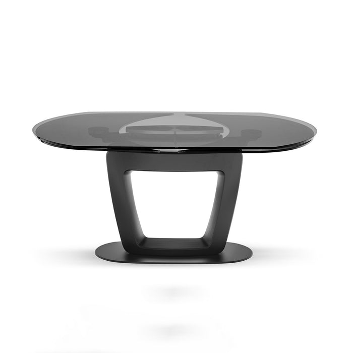 mesa orbital cristal ahumado con base negra 165 cm