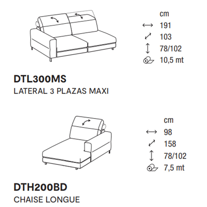 norma lateral 3 plazas MAXI con chaise longue derecho