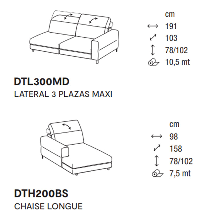 norma lateral 3 plazas MAXI con chaise longue izquierdo