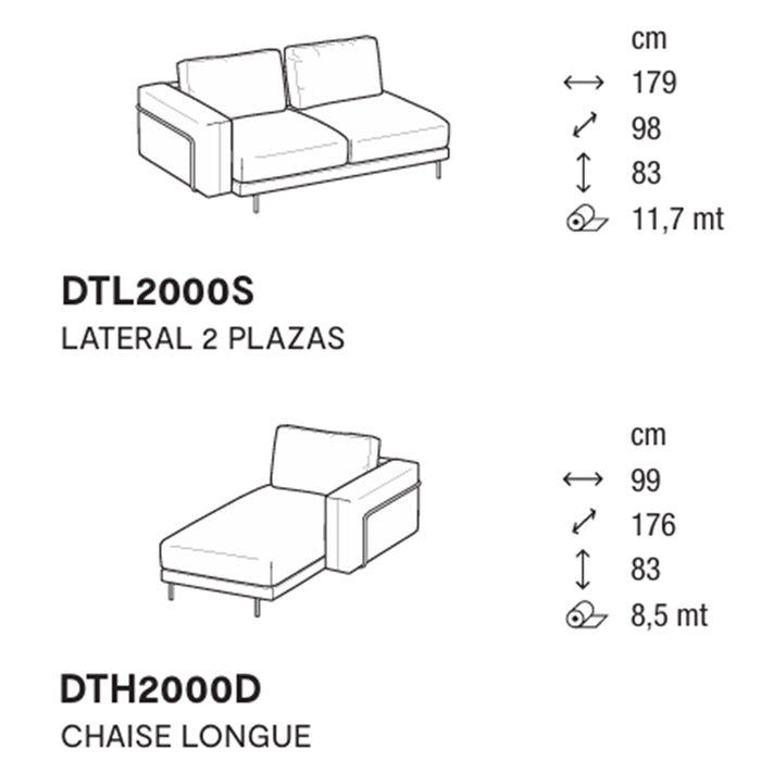 rod lateral 2 plazas con chaise longue derecho