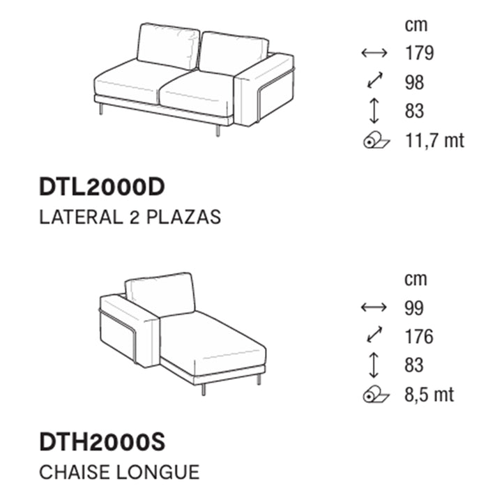 rod lateral 2 plazas con chaise longue izquierdo