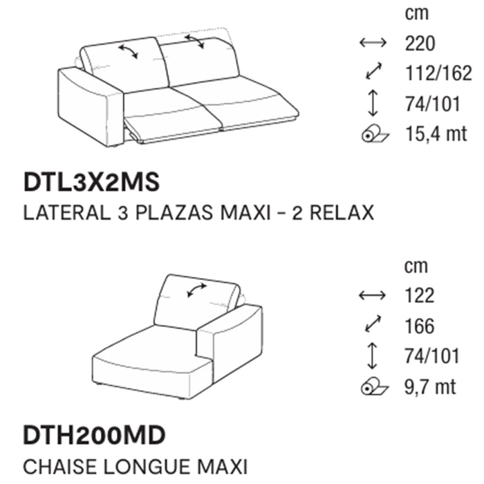 wave lateral 3 plazas MAXI con 2 relax y chaise longue MAXI derecho