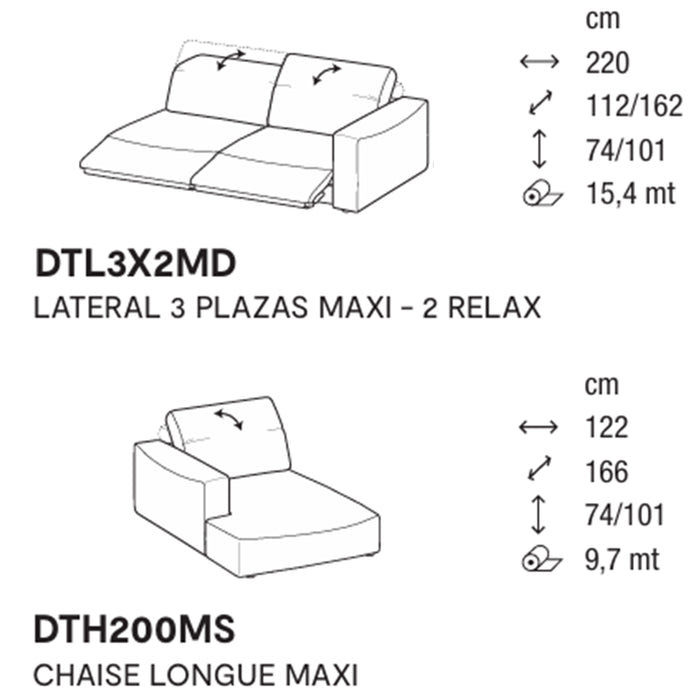 wave lateral 3 plazas MAXI con 2 relax y chaise longue MAXI izquierdo