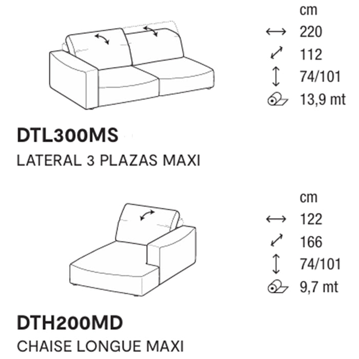 wave lateral 3 plazas MAXI con chaise longue MAXI derecho