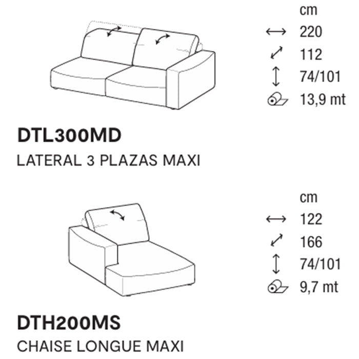 wave lateral 3 plazas MAXI con chaise longue MAXI izquierdo