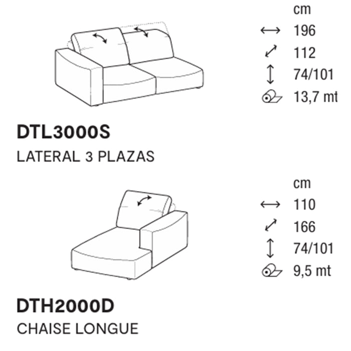 wave lateral 3 plazas con chaise longue derecho