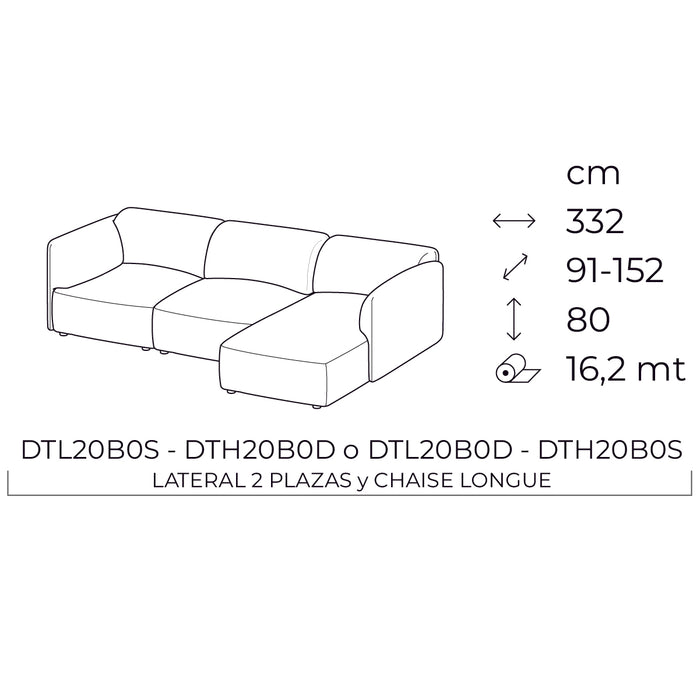 axis low lateral 2 plazas y chaise longue derecho