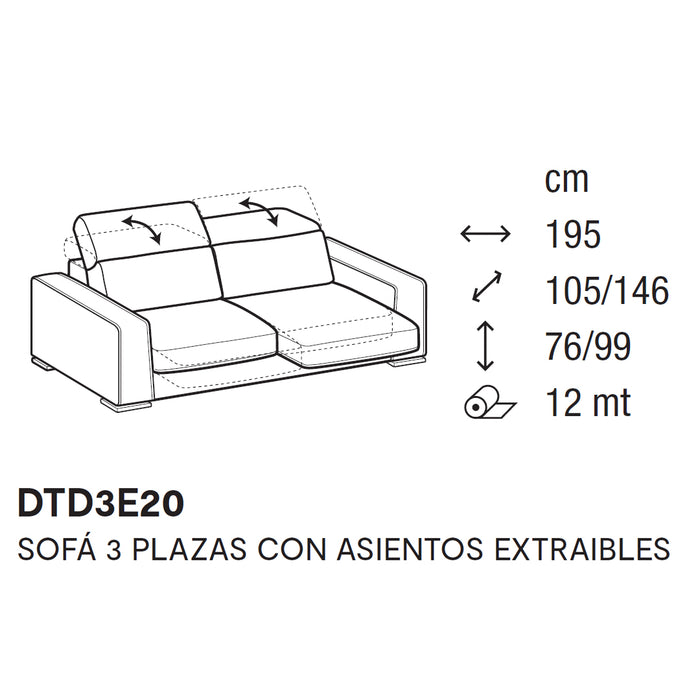 cast sofá 3 plazas asientos extraibles