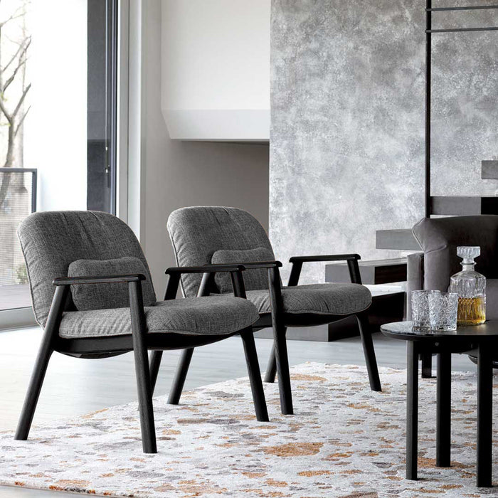 Sillon Baltimora tela kalix gris base madera